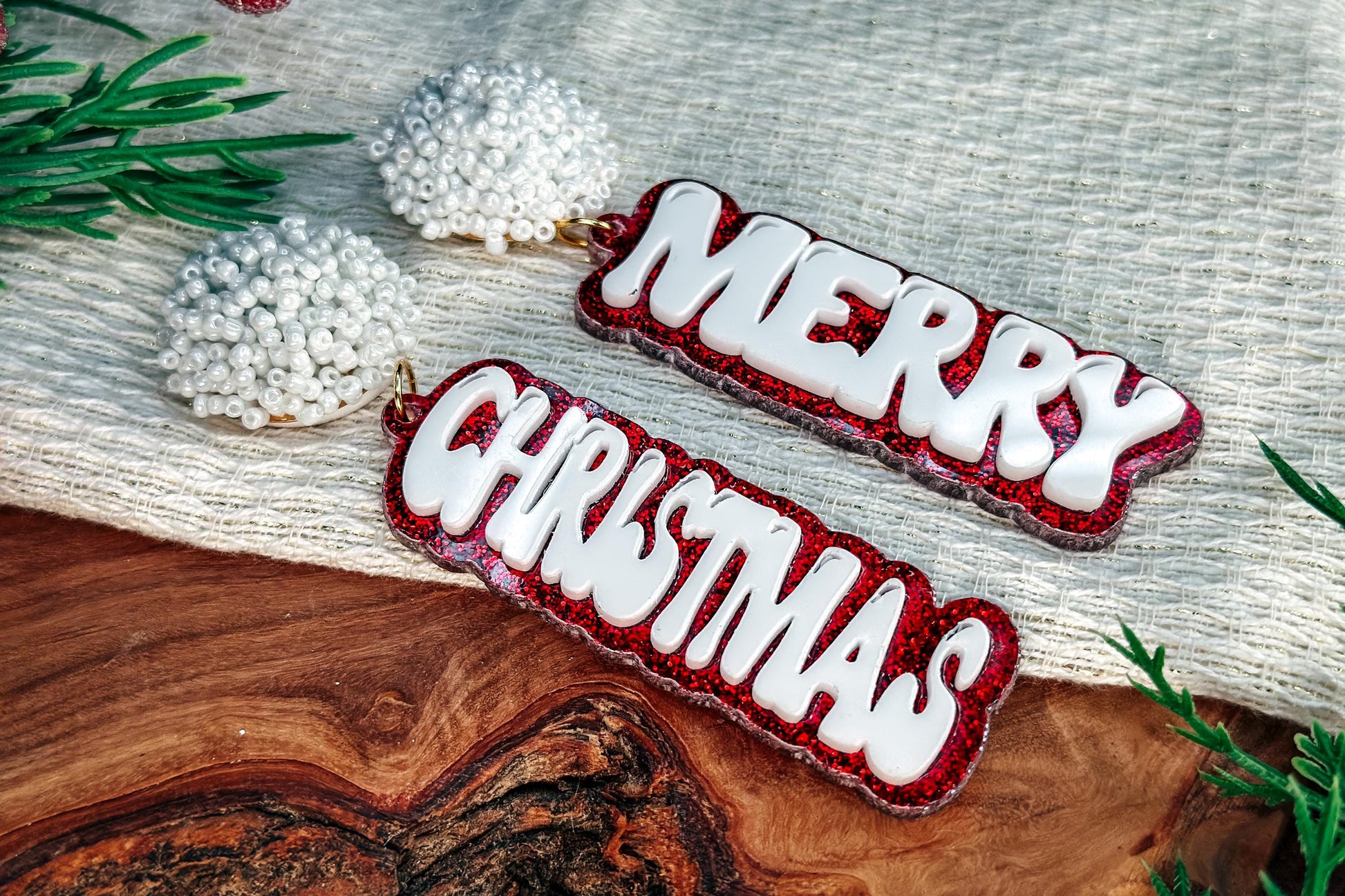 Merry Christmas Layered Earrings SVG - Festive Glowforge SVG, Xtool SVG, Earring svg Design for Crafting!