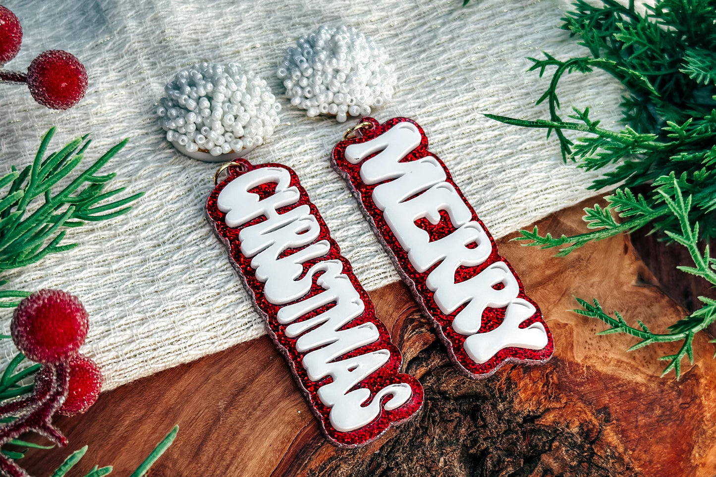 Merry Christmas Layered Earrings SVG - Festive Glowforge SVG, Xtool SVG, Earring svg Design for Crafting!