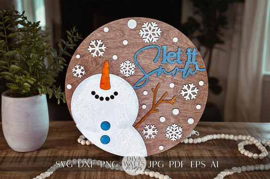 Let It Snow SVG for Door Hanger | Laser Cut Design | Winter Door Sign for Glowforge and Xtool