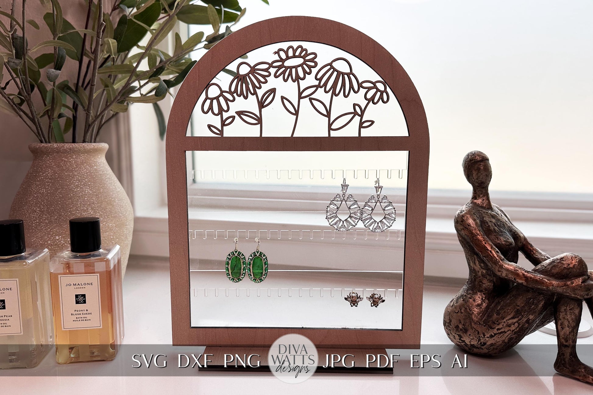 Floral Earring Stand for Laser Cutting Laser Earring Stand Jewelry Stand For Earrings SVG Glowforge SVG for Jewelry Stand svg Jewelry Holder