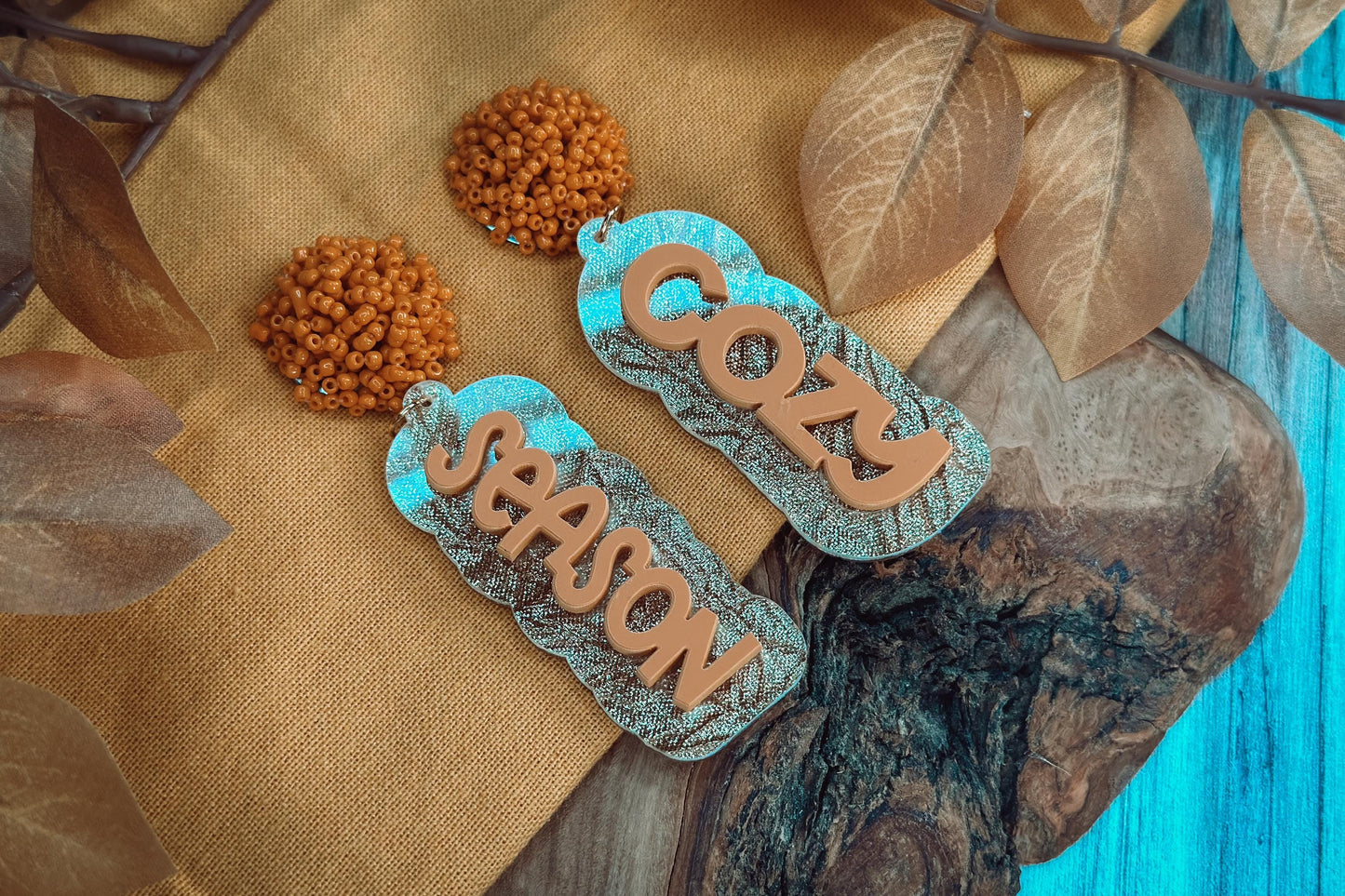 Cozy Season Layered Earrings SVG - Fall Glowforge SVG, Xtool SVG, Earring svg Design for Crafting