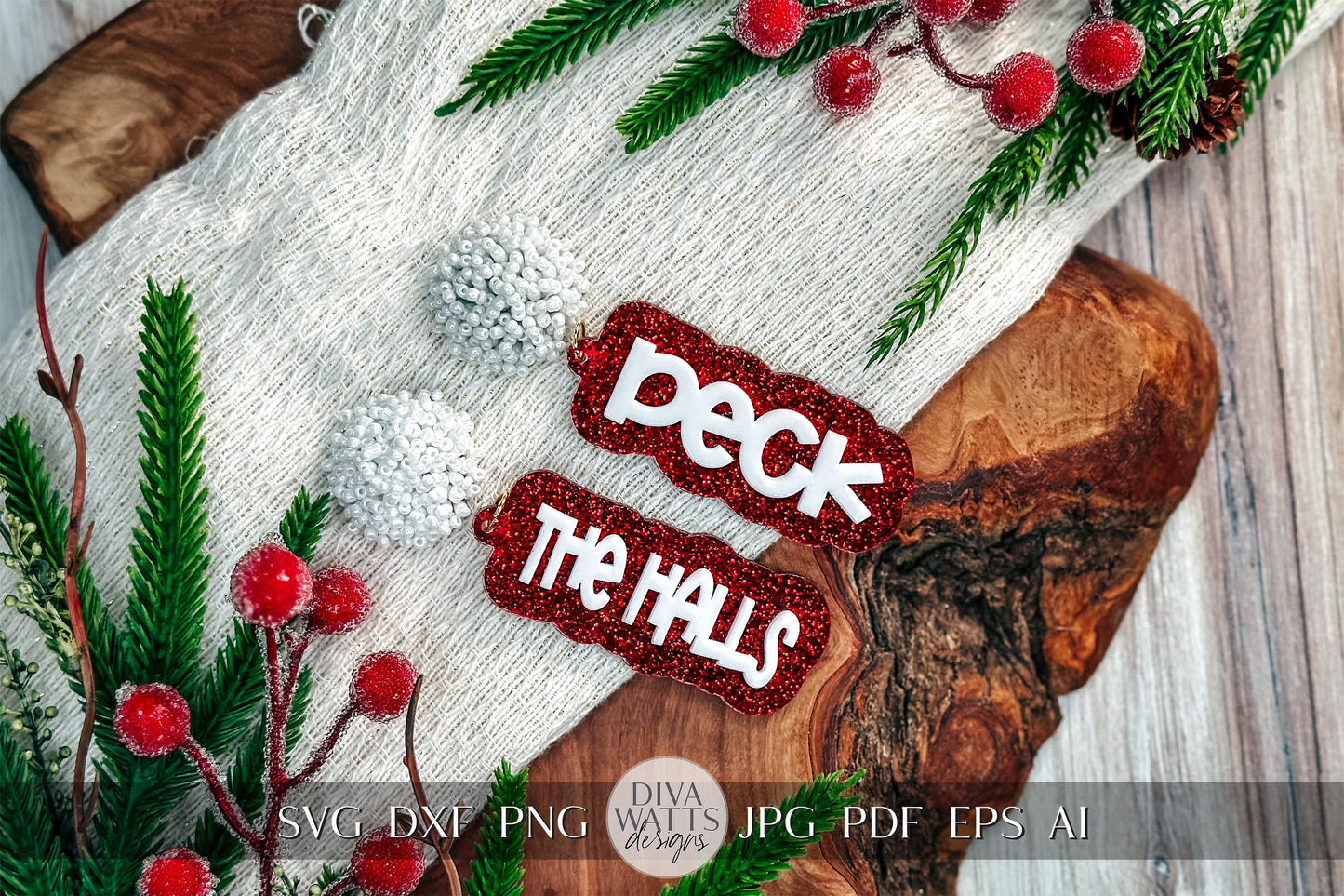 Deck the Halls Layered Earrings SVG - Christmas Glowforge SVG, Xtool SVG, Earring svg Design for Crafting!