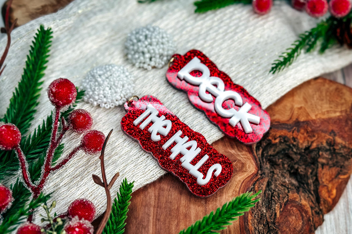 Deck the Halls Layered Earrings SVG - Christmas Glowforge SVG, Xtool SVG, Earring svg Design for Crafting!