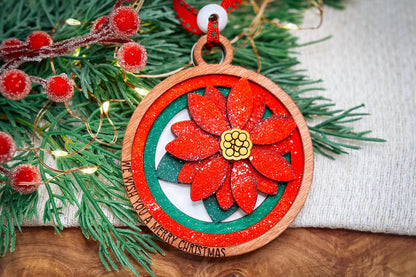 Poinsettia Layered Christmas Ornament SVG, We Wish You a Merry Christmas Ornament, Laser Cut Ornament, 3D Poinsettia Ornament Glowforge svg