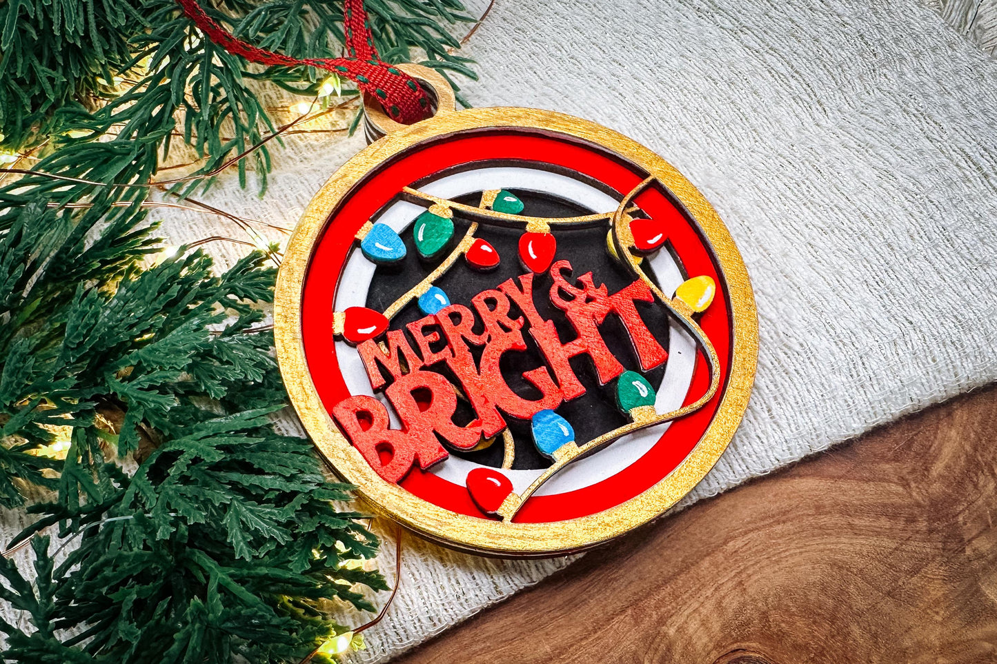 Merry and Bright Layered Christmas Ornament SVG, Laser Cut Ornament Design, Festive Holiday Decor, 3D Layered Ornament, Christmas Glowforge