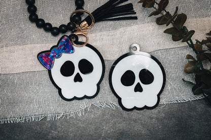 Skull Keychain Set SVG | Boy & Girl Skull Bag Tag | Personalizable Halloween Keychain | Boo Basket Tag | Laser Cut File for DIY Gifts