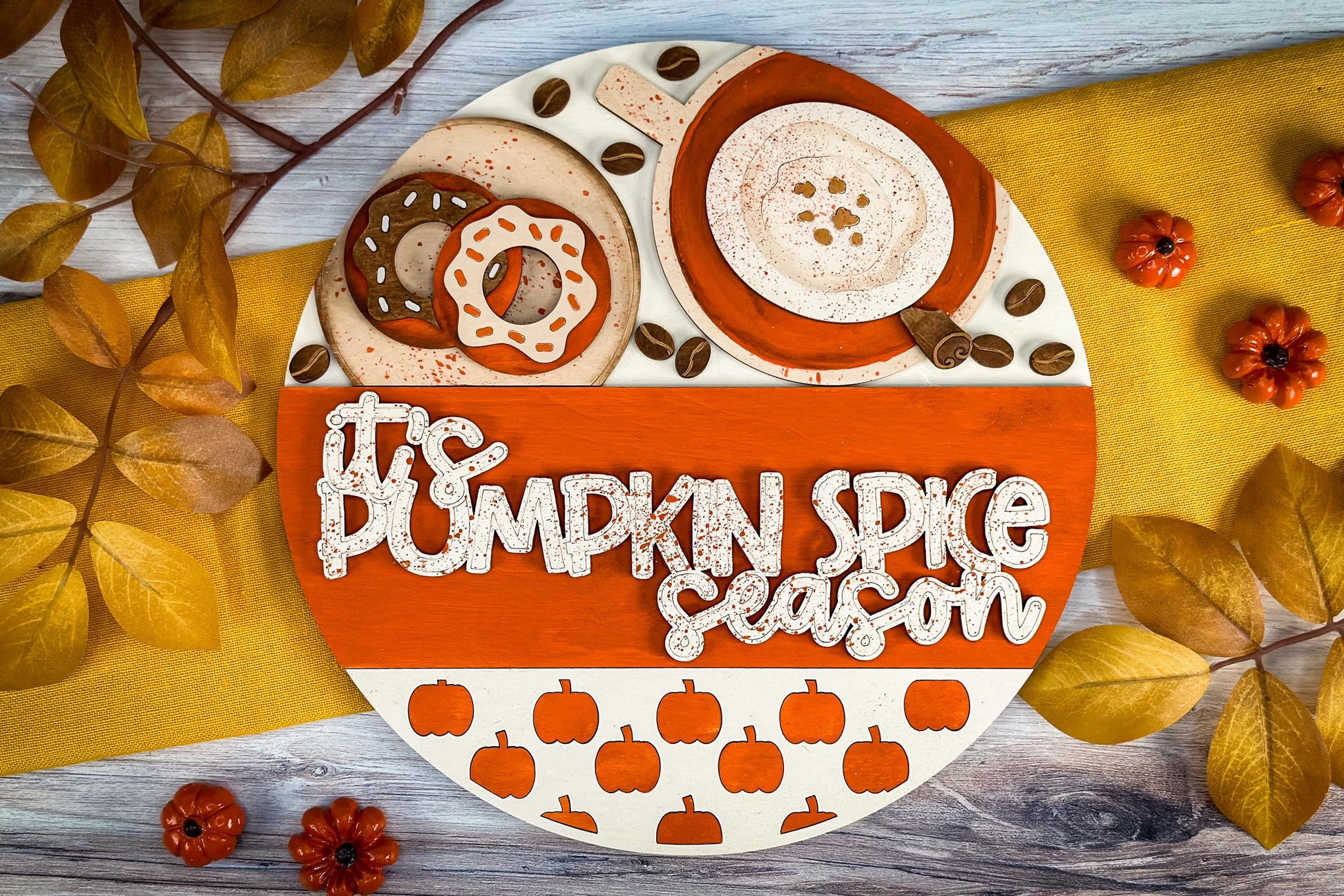 Pumpkin Spice Season Laser SVG | Fall Door Hanger SVG | Autumn Pumpkin Latte Decor | Laser Cut File