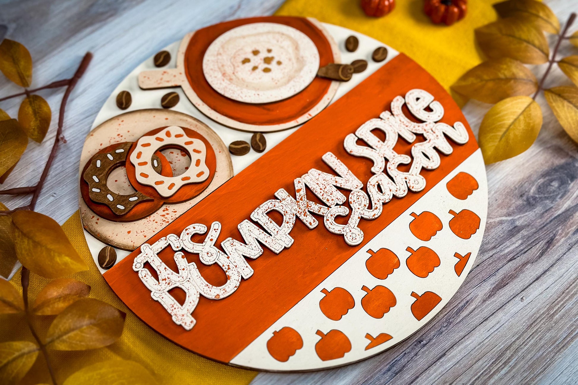 Pumpkin Spice Season Laser SVG | Fall Door Hanger SVG | Autumn Pumpkin Latte Decor | Laser Cut File
