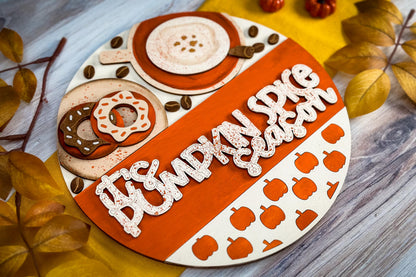 Pumpkin Spice Season Laser SVG | Fall Door Hanger SVG | Autumn Pumpkin Latte Decor | Laser Cut File