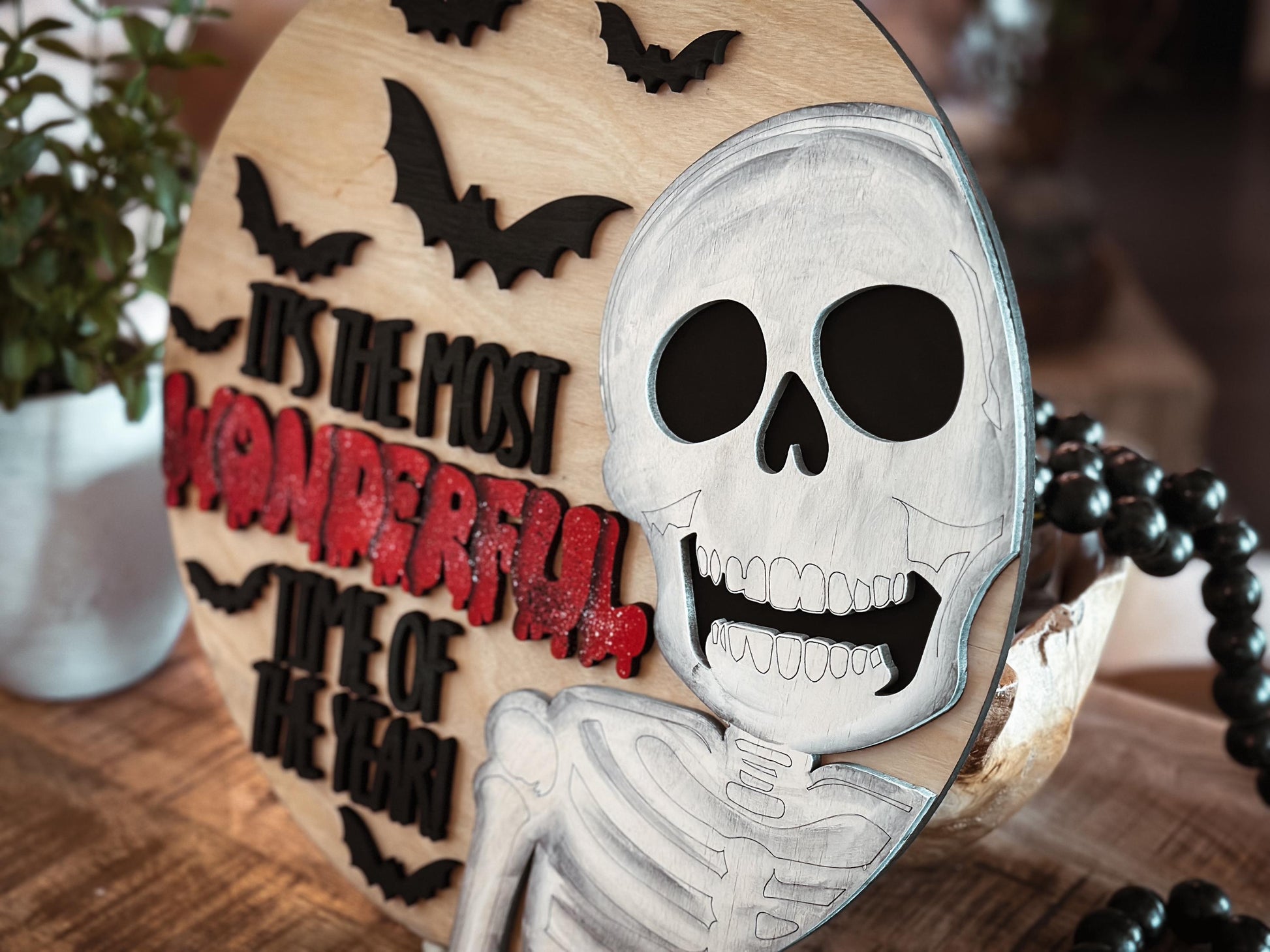 It's the Most Wonderful Time of the Year SVG | Smiling Skeleton, Bats & Dripping Text | Halloween Spin on Classic Holiday | Laser Cut File