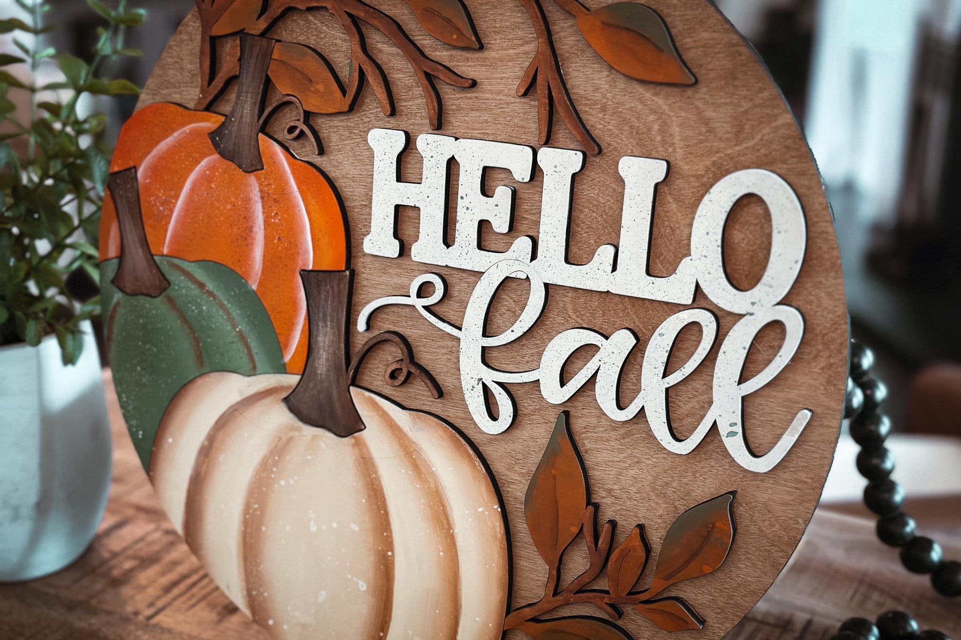 Hello Fall Door Sign SVG | Three Pumpkins and Leaves | Fall Door Décor | Laser Cut Fall Design