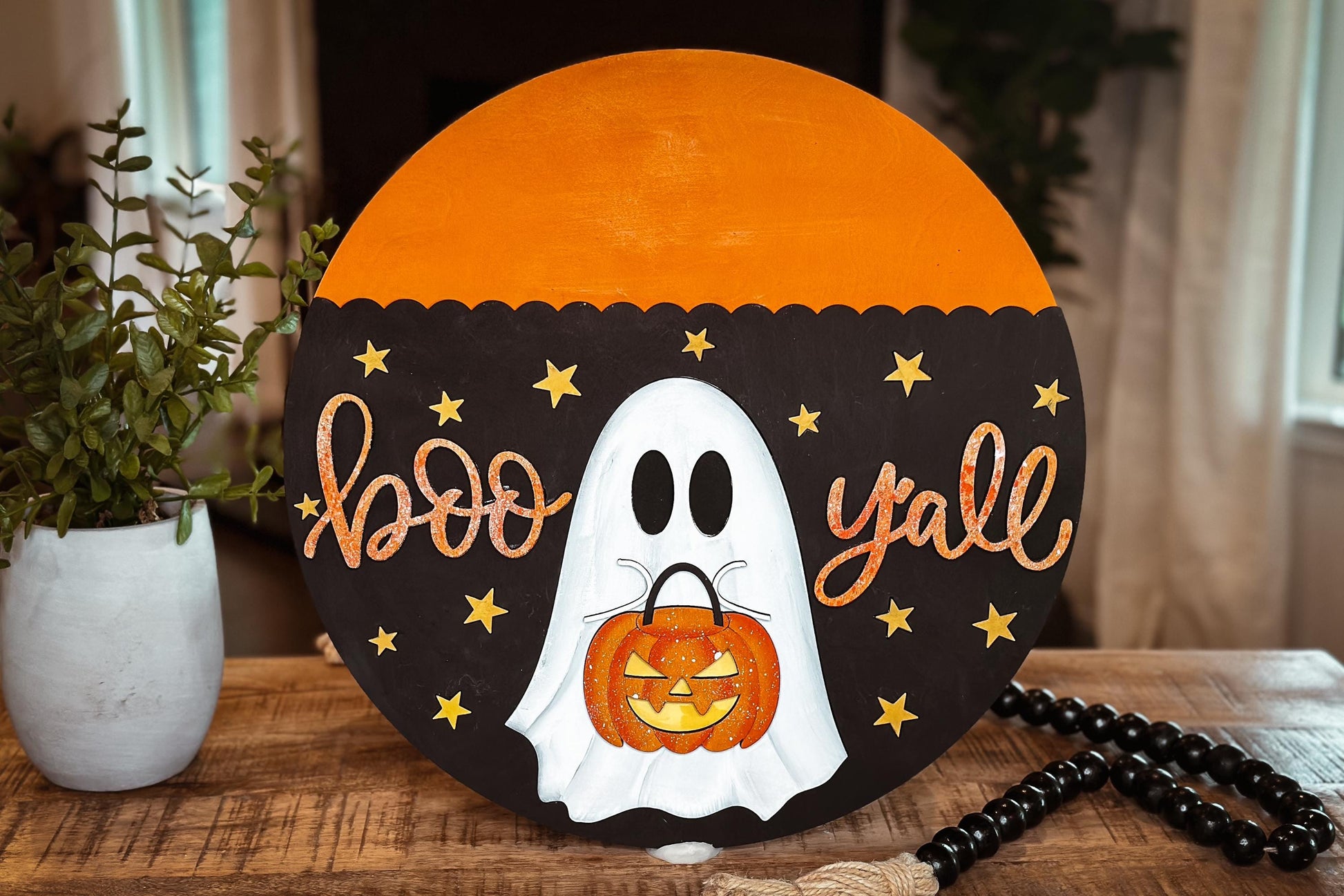 Boo Y'all Ghost with Pumpkin Door Hanger SVG | Halloween Door Decor | Laser Cut File
