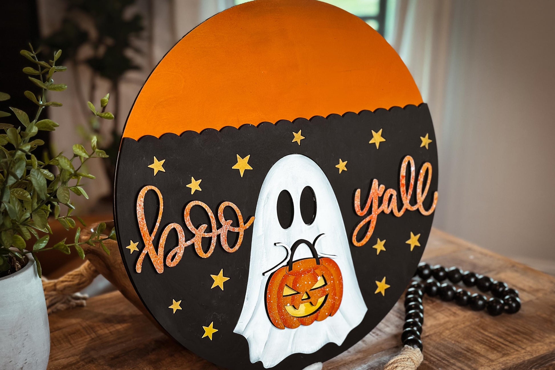 Boo Y'all Ghost with Pumpkin Door Hanger SVG | Halloween Door Decor | Laser Cut File