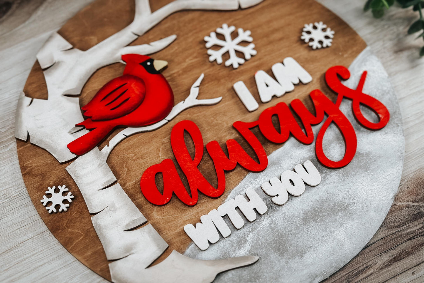 I Am Always With You Cardinal SVG | Memorial Wall Art or Door Hanger | Cardinal on Branch Laser Cut File for Home Decor