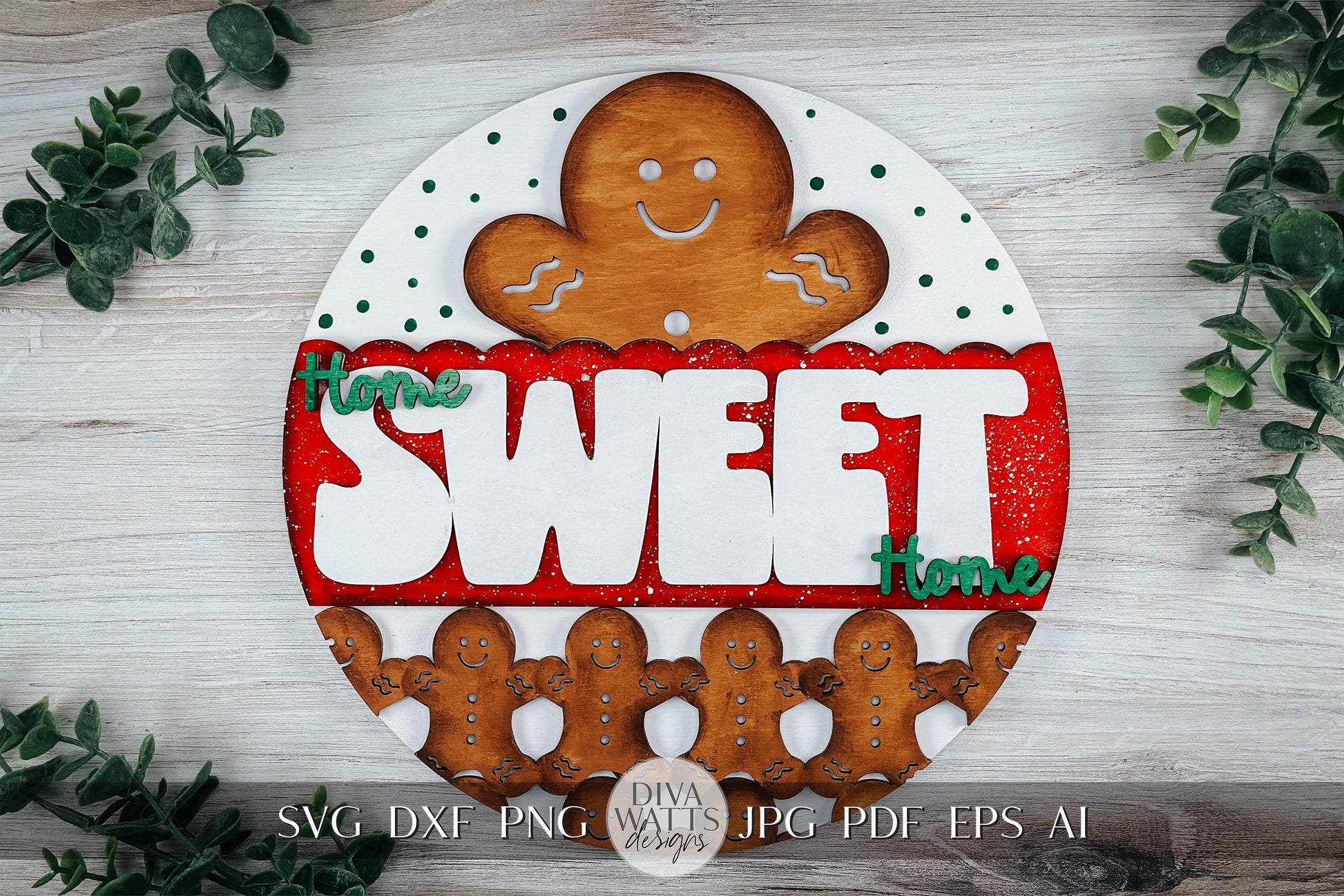 Home Sweet Home Gingerbread Door Hanger SVG | Cute Gingerbread Men Christmas Decor | Holiday Laser Cut File