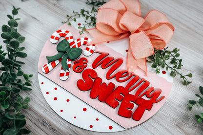 Merry & Sweet Candy Cane Door Hanger SVG - Holiday Scallop Design - Festive Laser Cut File - Christmas Home Decor - DIY Craft Template