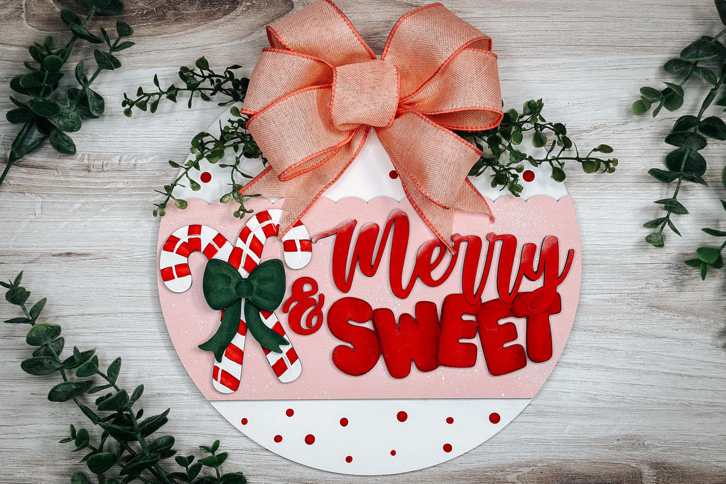 Merry & Sweet Candy Cane Door Hanger SVG - Holiday Scallop Design - Festive Laser Cut File - Christmas Home Decor - DIY Craft Template