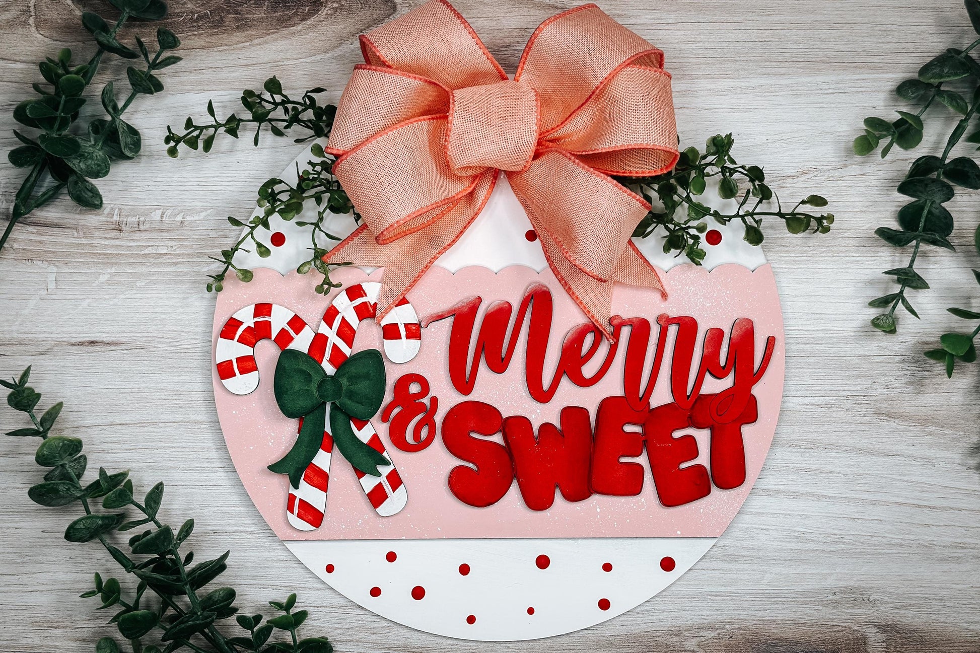 Merry & Sweet Candy Cane Door Hanger SVG - Holiday Scallop Design - Festive Laser Cut File - Christmas Home Decor - DIY Craft Template