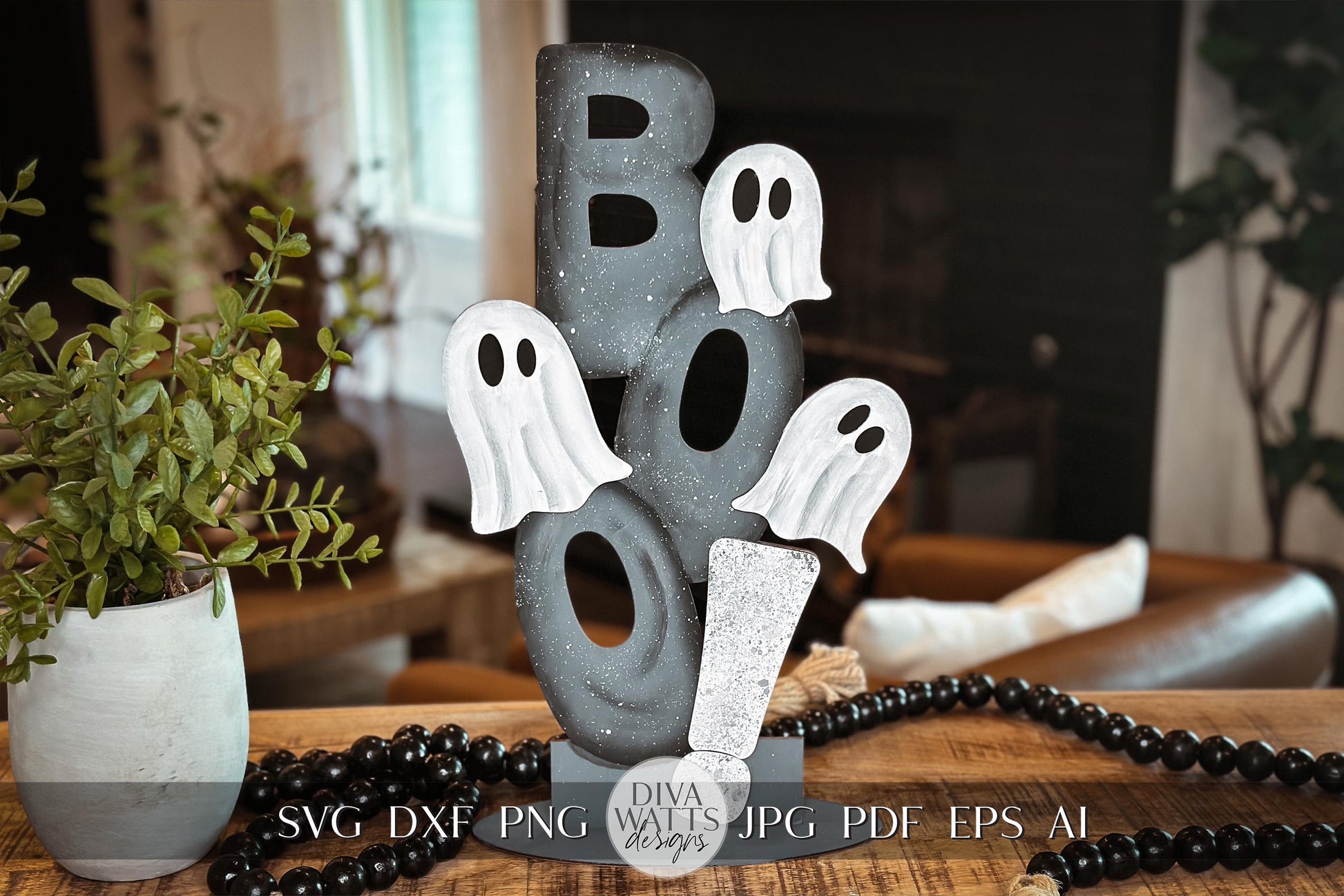 Boo SVG for Laser – Standing Ghost Sign for Halloween Shelf Decor, Perfect Laser Cut File for Spooky Home Accents and Ghost-Themed Designs