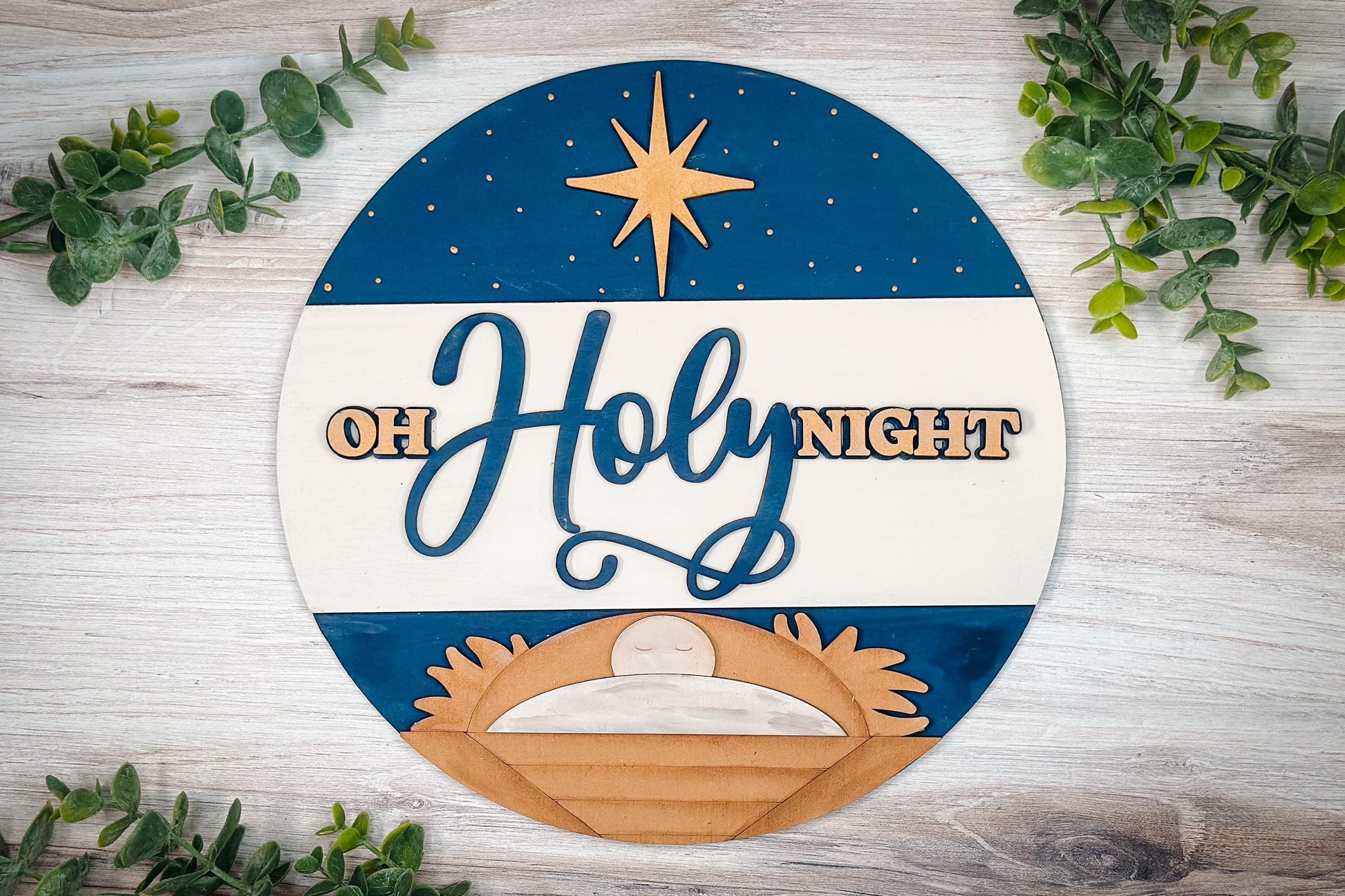 Oh Holy Night SVG – Baby Jesus in Manger with Star of Bethlehem | Religious Christmas Laser Cut Design | Nativity Scene Decor