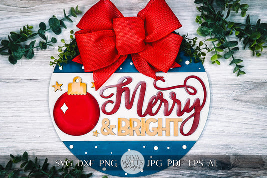 Merry and Bright Laser Cut File | Ornament with Stars & Sparkle Design | Christmas Holiday SVG for DIY Decor and Gifts