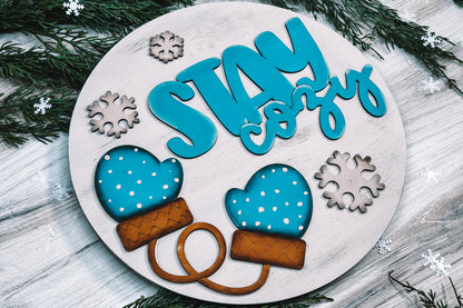 Stay Cozy Door Hanger SVG, Winter Mittens and Snowflakes Laser Cut File, Cozy Winter Decor, Easy DIY Laser Door Hanger