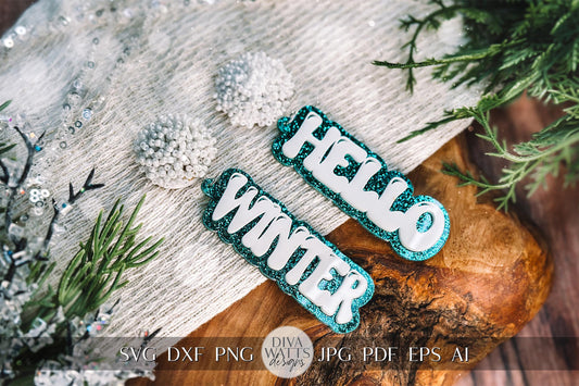 Hello Winter Earrings SVG - Seasonal Glowforge SVG, Xtool SVG, Earring svg Design for Crafting!