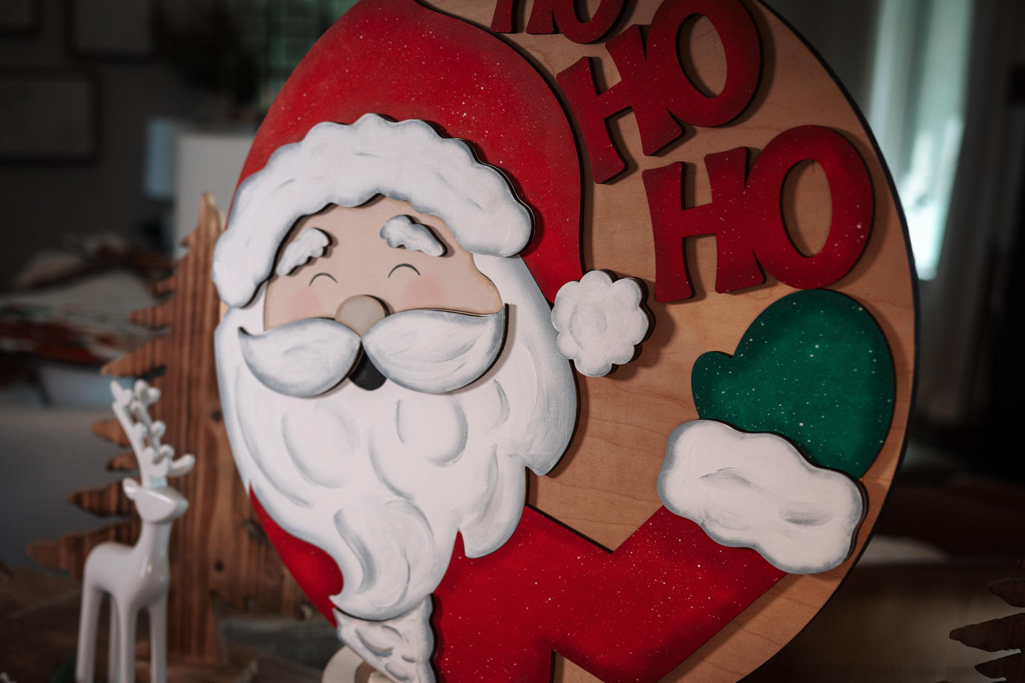 Santa Claus Ho Ho Ho SVG Laser Cut File – Festive Christmas Round Door Hanger Holiday Décor