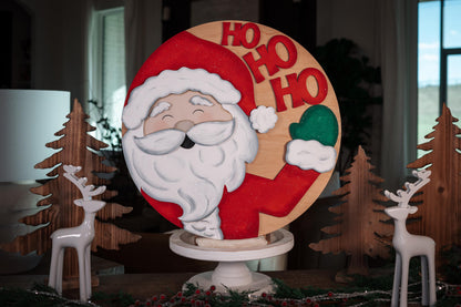 Santa Claus Ho Ho Ho SVG Laser Cut File – Festive Christmas Round Door Hanger Holiday Décor