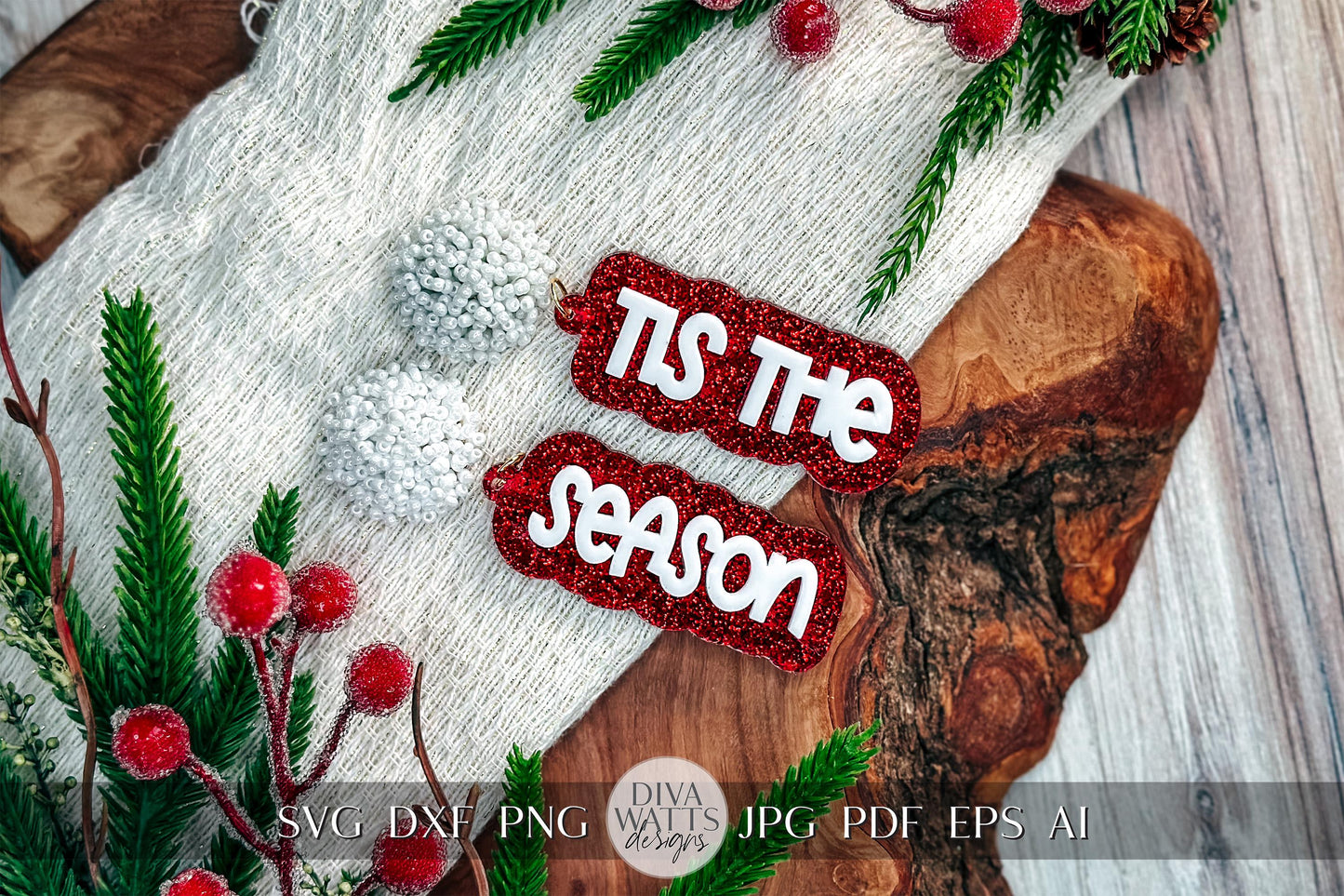Tis the Season Layered Earrings SVG - Christmas Glowforge SVG, Xtool SVG, Earring svg Design for Crafting!