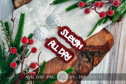 Sleigh All Day Layered Earrings SVG - Christmas Glowforge SVG, Xtool SVG, Earring svg Design for Crafting