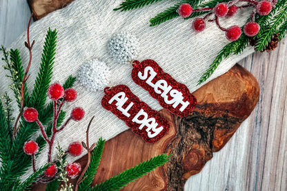 Sleigh All Day Layered Earrings SVG - Christmas Glowforge SVG, Xtool SVG, Earring svg Design for Crafting