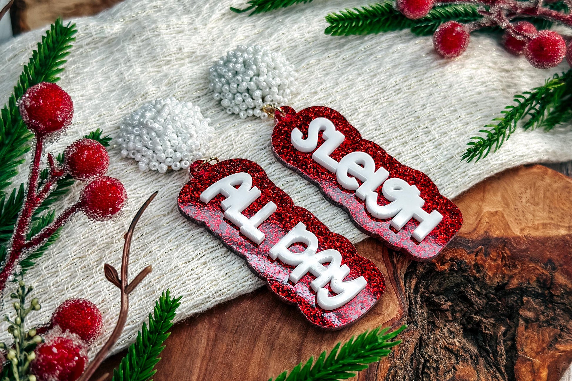 Sleigh All Day Layered Earrings SVG - Christmas Glowforge SVG, Xtool SVG, Earring svg Design for Crafting