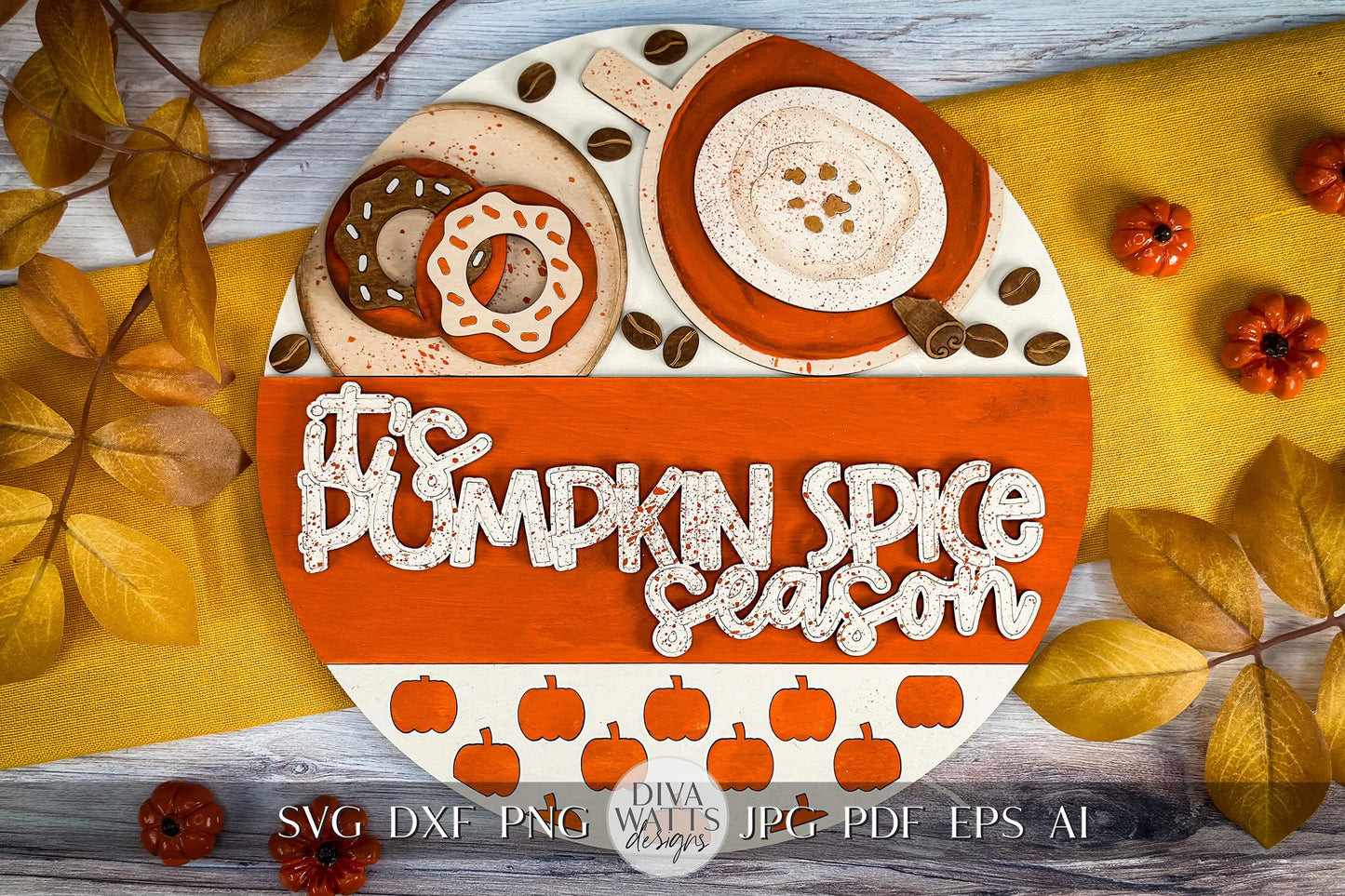 Pumpkin Spice Season Laser SVG | Fall Door Hanger SVG | Autumn Pumpkin Latte Decor | Laser Cut File