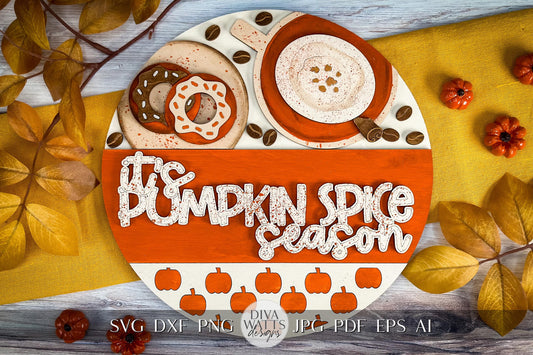 Pumpkin Spice Season Laser SVG | Fall Door Hanger SVG | Autumn Pumpkin Latte Decor | Laser Cut File