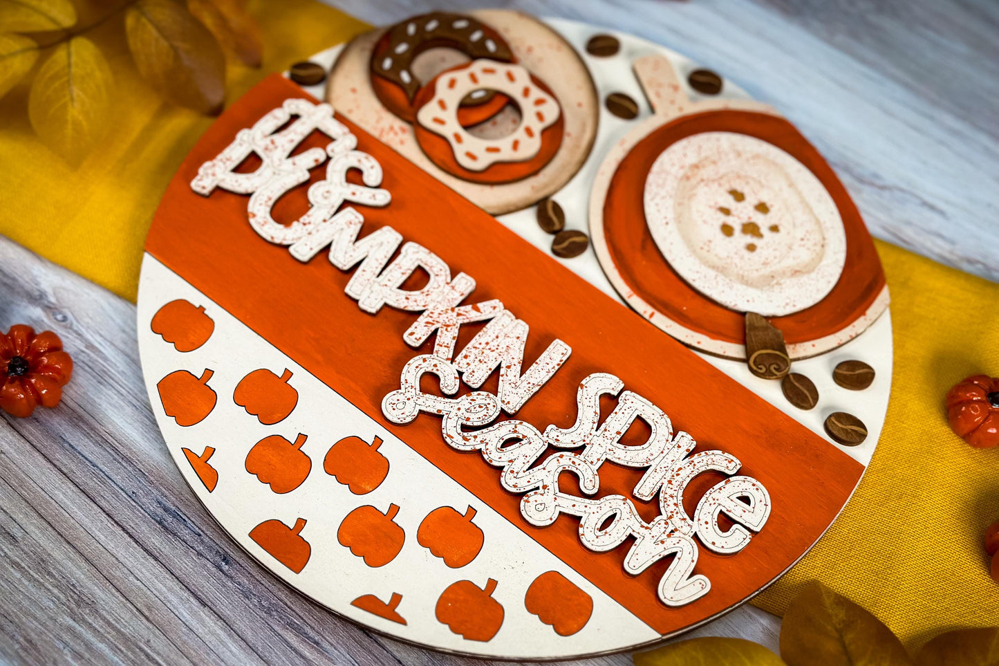 Pumpkin Spice Season Laser SVG | Fall Door Hanger SVG | Autumn Pumpkin Latte Decor | Laser Cut File