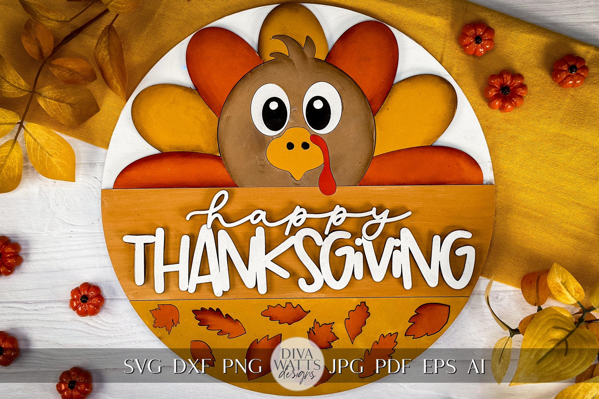 Happy Thanksgiving Door Hanger SVG | Cute Turkey Thanksgiving Sign Digital File | Fall Decor Laser Cut SVG | Glowforge svg | Xtool SVG