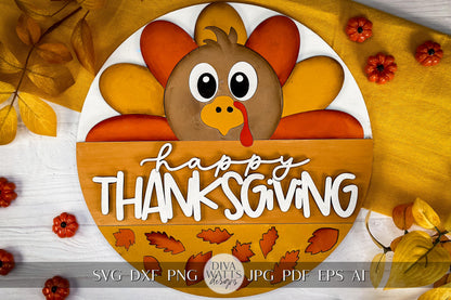 Happy Thanksgiving Door Hanger SVG | Cute Turkey Thanksgiving Sign Digital File | Fall Decor Laser Cut SVG | Glowforge svg | Xtool SVG