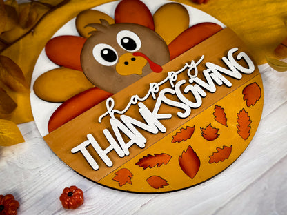 Happy Thanksgiving Door Hanger SVG | Cute Turkey Thanksgiving Sign Digital File | Fall Decor Laser Cut SVG | Glowforge svg | Xtool SVG