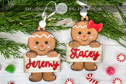 Personalized Gingerbread Ornament SVG Laser File, Christmas Ornament SVG, Custom Name Tag, Holiday Laser Cut File