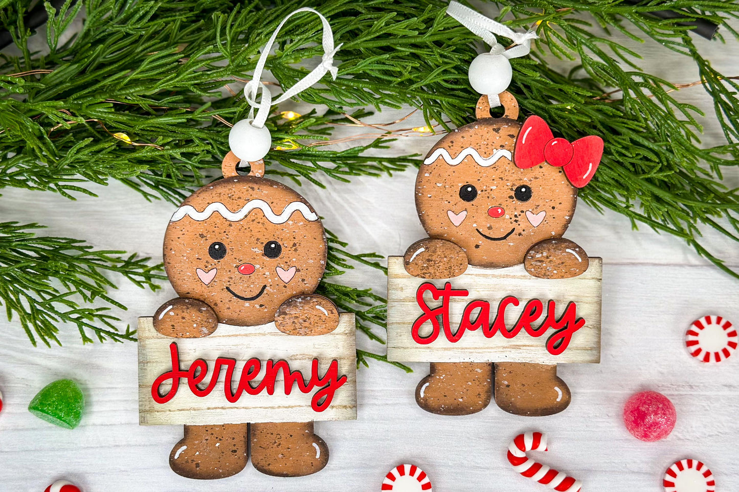 Personalized Gingerbread Ornament SVG Laser File, Christmas Ornament SVG, Custom Name Tag, Holiday Laser Cut File