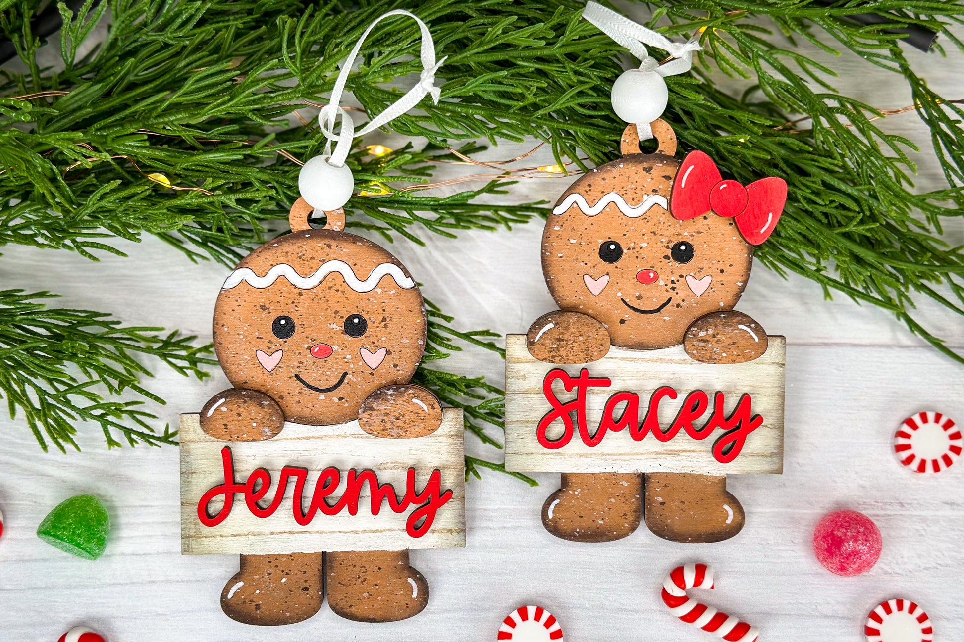 Personalized Gingerbread Ornament SVG Laser File, Christmas Ornament SVG, Custom Name Tag, Holiday Laser Cut File