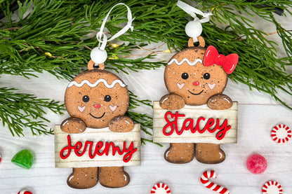 Personalized Gingerbread Ornament SVG Laser File, Christmas Ornament SVG, Custom Name Tag, Holiday Laser Cut File