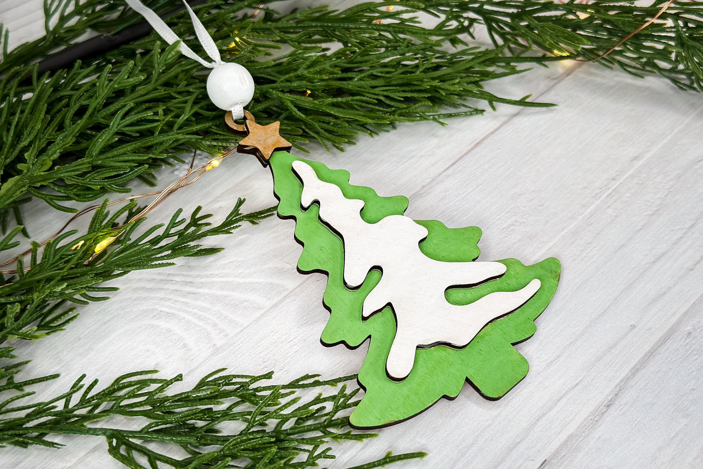 Layered Christmas Tree Ornament SVG, Laser Cut Holiday Tree, Wood Ornament Laser File, Christmas Decor SVG