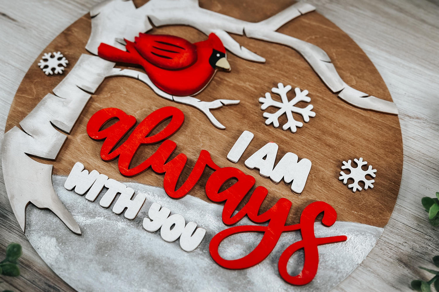 I Am Always With You Cardinal SVG | Memorial Wall Art or Door Hanger | Cardinal on Branch Laser Cut File for Home Decor