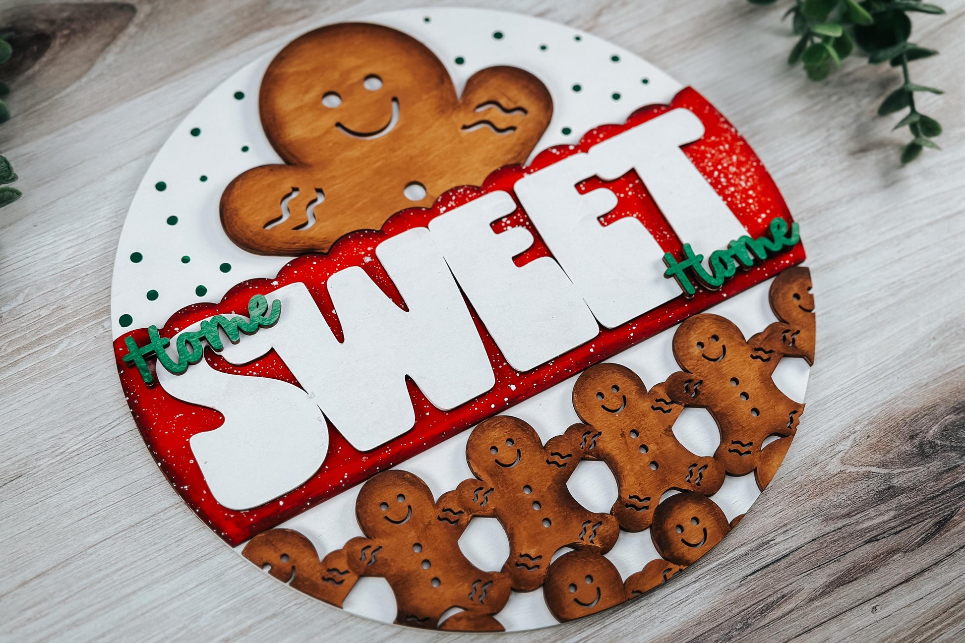 Home Sweet Home Gingerbread Door Hanger SVG | Cute Gingerbread Men Christmas Decor | Holiday Laser Cut File