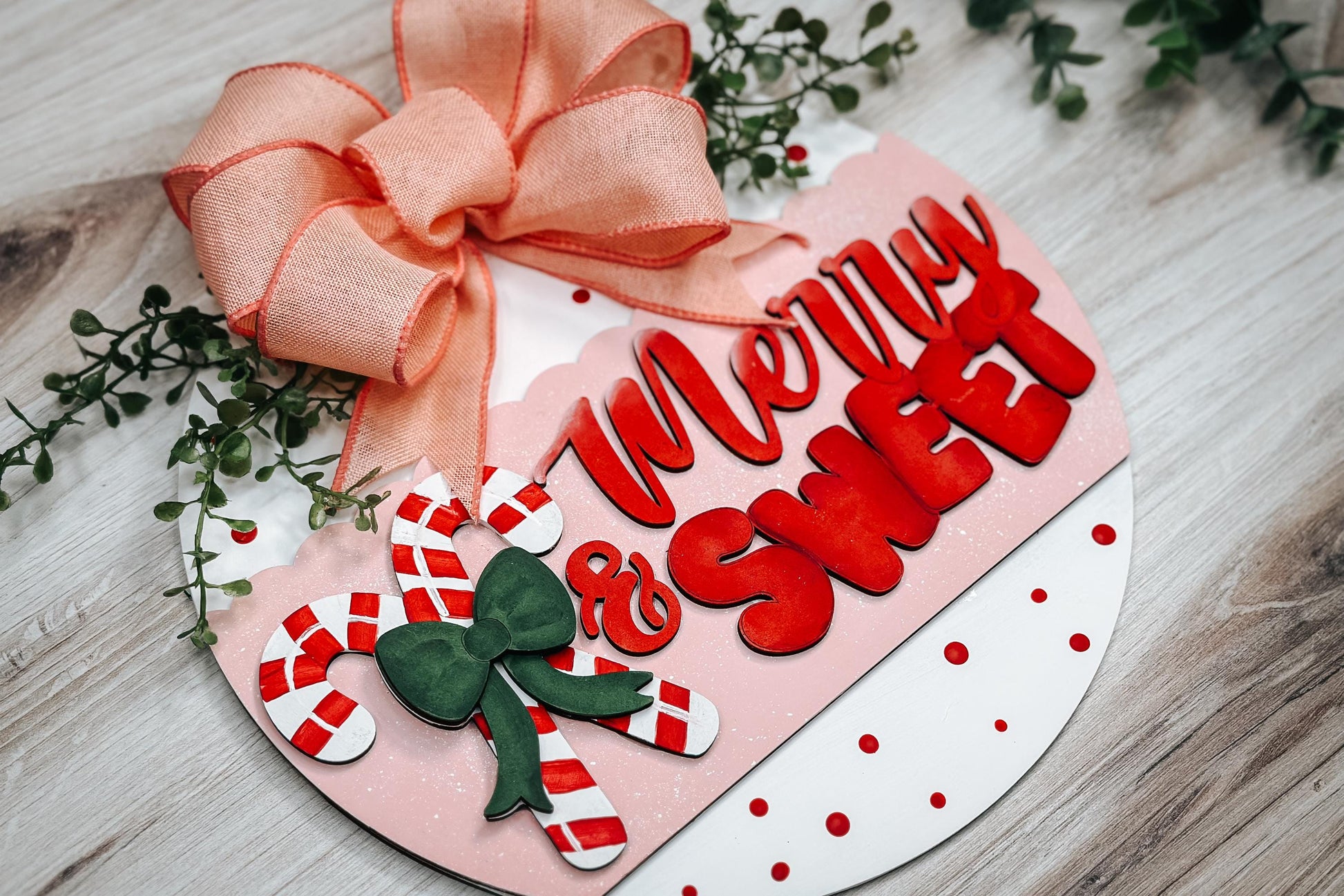 Merry & Sweet Candy Cane Door Hanger SVG - Holiday Scallop Design - Festive Laser Cut File - Christmas Home Decor - DIY Craft Template