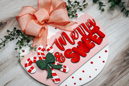 Merry & Sweet Candy Cane Door Hanger SVG - Holiday Scallop Design - Festive Laser Cut File - Christmas Home Decor - DIY Craft Template