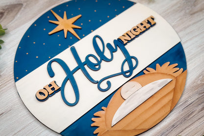 Oh Holy Night SVG – Baby Jesus in Manger with Star of Bethlehem | Religious Christmas Laser Cut Design | Nativity Scene Decor