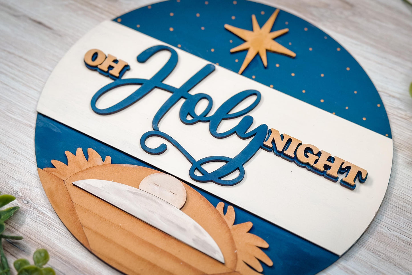 Oh Holy Night SVG – Baby Jesus in Manger with Star of Bethlehem | Religious Christmas Laser Cut Design | Nativity Scene Decor